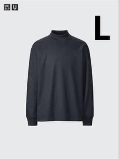 UNIQLO ブラッシュドジャージー モックネックTシャツ メンズ ブルー L