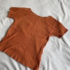 オレンジ リブ編み 半袖トップスのサムネイル
