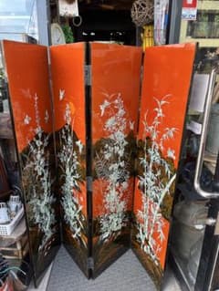 ◇ 屏風 、花鳥螺鈿屏風 、中国製 四曲一隻 ◇ 漆芸 骨董 中国衝立