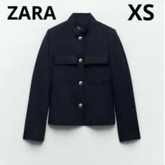 극미품 ZARA 23AW 스탠드 컬러 금 버튼 재킷 네이비