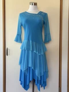 【美品】青 社交ダンスドレス フリル付き セパレートタイプのサムネイル
