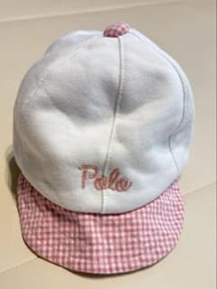 《お値下げ》Polo ベビー帽子 キャップ　ホワイト ピンクチェック　44cmのサムネイル