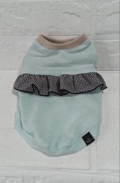 犬服　ミントグリーン×ギンガムチェックフリル　タンクトップ　ハンドメイド　Mのサムネイル