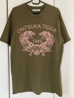美品Onitsuka Tiger Tシャツ S カーキ ピンクロゴ ユニセックスのサムネイル