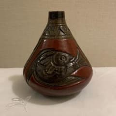 壺屋焼 赤絵 魚紋 小橋川清正 花器 花瓶 壺 徳利 酒器 沖縄焼物 琉球