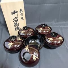 Thumbnail of 高級漆器 越前塗 蓋付き椀5客セット 金彩 共箱付 懐石料理用 美品未使用