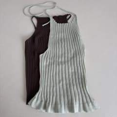 CINAMOD】 RIB SET CAMI グリーン×ブラウン ホルターネック - メルカリ