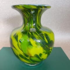 A761 KAMEI GLASS カメイガラス 花瓶 フラワーベース 緑 黄色