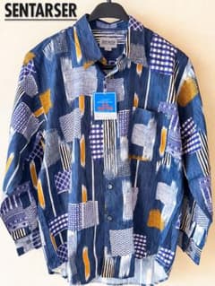 【未使用タグ付】SENTARSER 総柄シャツ L 幾何学柄 レトロ 綿100%のサムネイル
