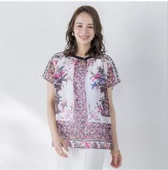 美品【Viaggio Blu 】ビアッジョブルー イタリアンタイル柄ブラウス M