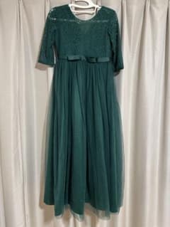 【美品】ロング ドレス 160 緑 グリーン 発表会 コンクール ピアノ 袖付きのサムネイル