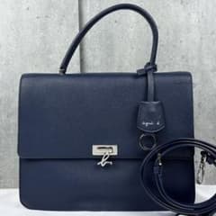 美品 アニエスベー レザー 2way ショルダーバッグ B金具 チャーム 紺 