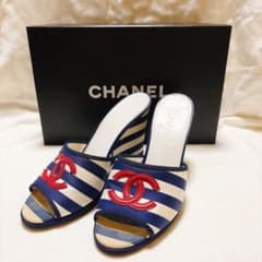 CHANEL ココマーク ボーダー ウェッジミュール サンダル 36.5 箱付き CHANEL ココマーク ボーダー ウェッジミュール サンダル 36.5 箱付き