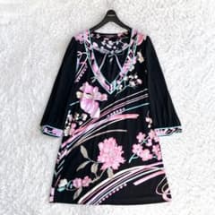 レオナール✨チュニック カンカン カットソー トリム 花 リボン 黒