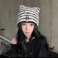 MLB KOREA 猫耳 ニット帽 ボーダー カリナ - メルカリ