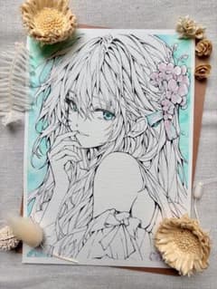 № 027手描きイラスト 原画 透明水彩 少女 一点もの A5サイズ - メルカリ