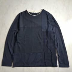THE SHOP TK M 긴팔 컷소우 다른 소재 전환 패치워크 네이비
