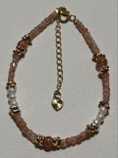 サンストーン　淡水パール　天然石　デザインチェーンブレスレット　新品未使用