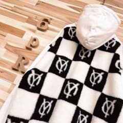 廃番【オーワイ】OY バック スクエア チェック ボア ロゴ パーカー 白×黒