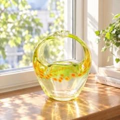 昭和レトロ　花瓶　マルティグラス バスケットのサムネイル