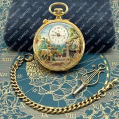 Reugeオルゴールからくり懐中時計 1曲演奏式17弁ムーブメントNo.4400