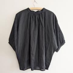 新品 ブロカント リネン100% ドルマンブラウス 袖レース バンドカラー 