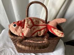 未使用極美品国産山葡萄籠　被せに珍しい可愛い赤い金魚　小物ポケットで使い勝手良しのサムネイル
