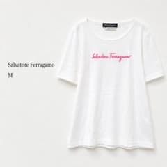 フェラガモ M 半袖Tシャツ ロゴ刺繍 ホワイト ピンク - メルカリ