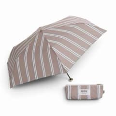 assa 折りたたみ傘 晴雨兼用 ストライプ モカ　　ポーチ付き 軽量のサムネイル