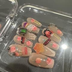 ネイルチップ ピーチデザイン 3Dパーツ付きのサムネイル