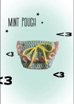 ハンドメイド 手編み ニットポーチ フリル リボンのサムネイル
