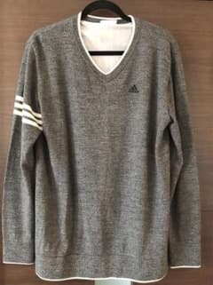 【美品】adidas メンズ Vネックニット セーター LL O 裏地蓄熱機能のサムネイル