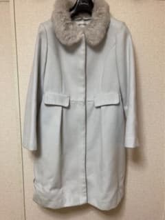 ミッシュマッシュ ライトブルー ラビットファー襟 ロングコート