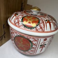 須田青華　呉須赤絵蓋物　砂付高台　共箱　高約15.5㎝　東Y8-0220☆2F大 須田青華 呉須赤絵蓋物 砂付高台 共箱 高約15.5㎝ 東Y8-0220☆2F大