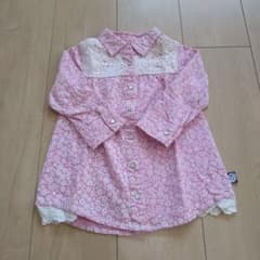ピンク 花柄 レース切り替え トップス 90cmのサムネイル