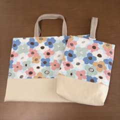 ハンドメイド　花柄レッスンバック&シューズバック　キルティング裏地のサムネイル