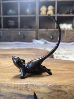 古美術 古銅風 鼠 置物 ネズミ 金属工芸 在銘 文鎮 - メルカリ