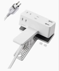 エレコム 電源タップ クリップ（3つのAC差込口、2つのUSB-Aポート）のサムネイル