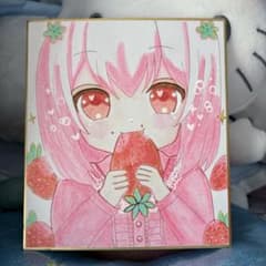 手描き アナログ オリジナル 苺♡ 美少女 女の子 ピンク コピック 原画