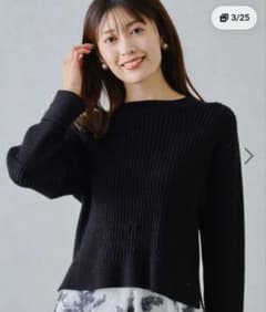 MISCHMASCH ラメリブパール袖ニット ブラック　ニット　黒のサムネイル