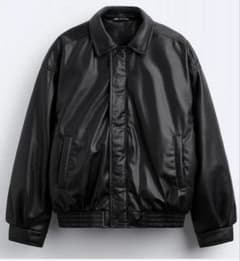 ZARA フェイクレザー ボンバージャケット ブラック Sサイズのサムネイル