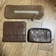 オーストリッチ風　レザー コインケース3点セット　ペンケースのサムネイル