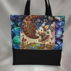 トート ハンドメイド 紙袋タイプうさぎデザイントートバッグ 両面