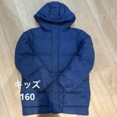 UNIQLO フード付きダウンコート 160 ネイビーのサムネイル