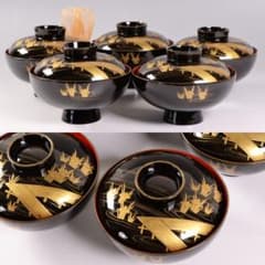 CM439】時代蒔絵椀 天然木漆塗 花菖蒲金蒔絵 吸物椀 五客 杜若 - メルカリ