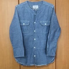デニムシャツ 長袖 ノーカラー ベースボールシャツ ブルー UBIQUITOUSのサムネイル