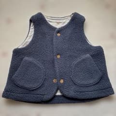 UNIQLO BABY ボアベスト くま柄 80cm ネイビーのサムネイル