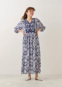 美品⭐︎ne Quittez pas ヌキテパ　ダマスク柄 ロングワンピースS ヌキテパ ロングワンピース ダマスク柄 パープルSサイズ - メルカリ