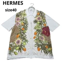 vintage HERMES ボタニカル フルーツ花柄 半袖シャツ シルク - メルカリ