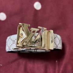 Monogram pattern men's belt with gold buckle